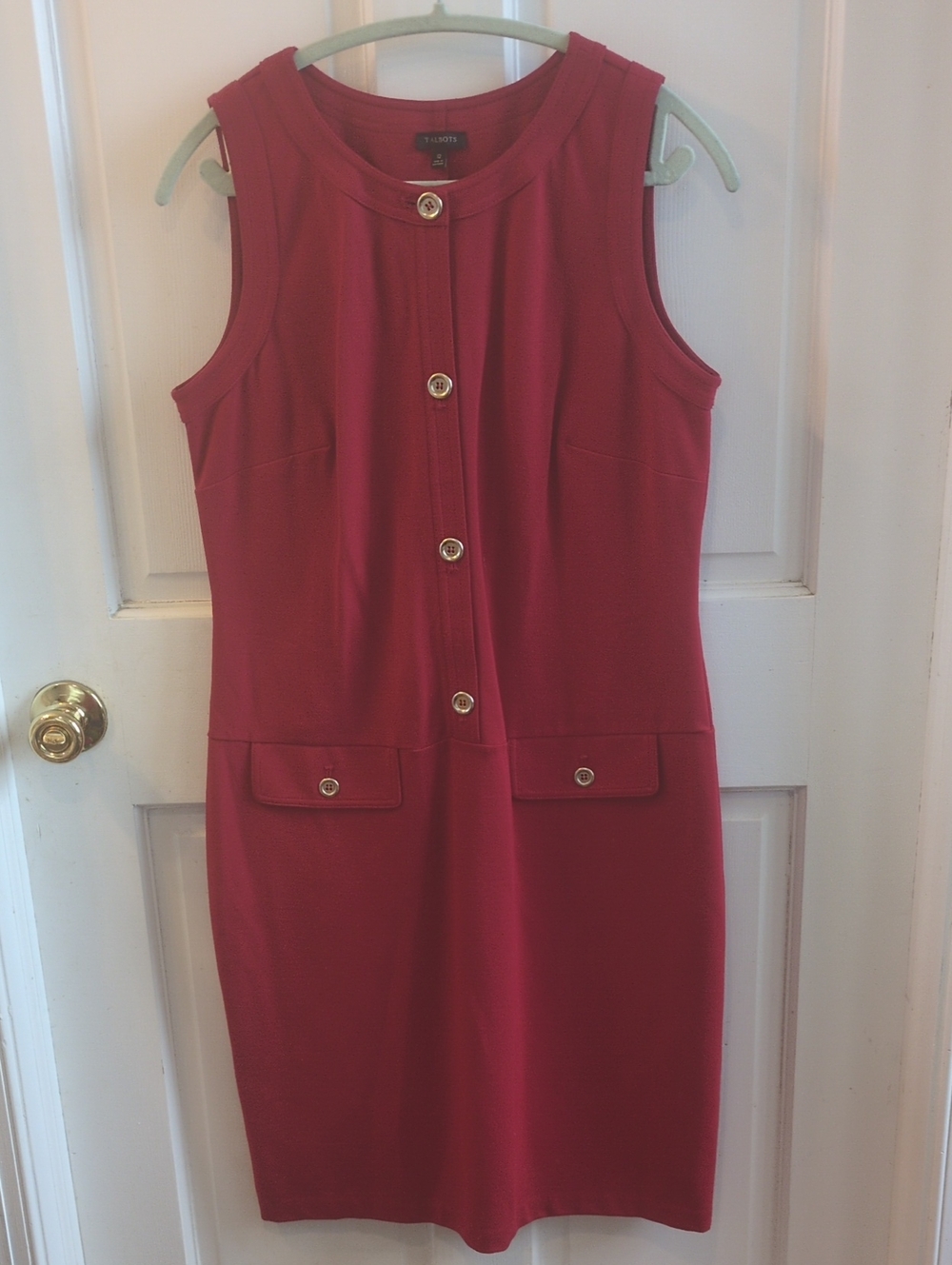 Talbots Sleeveless Red Button-Front Sheath Dress